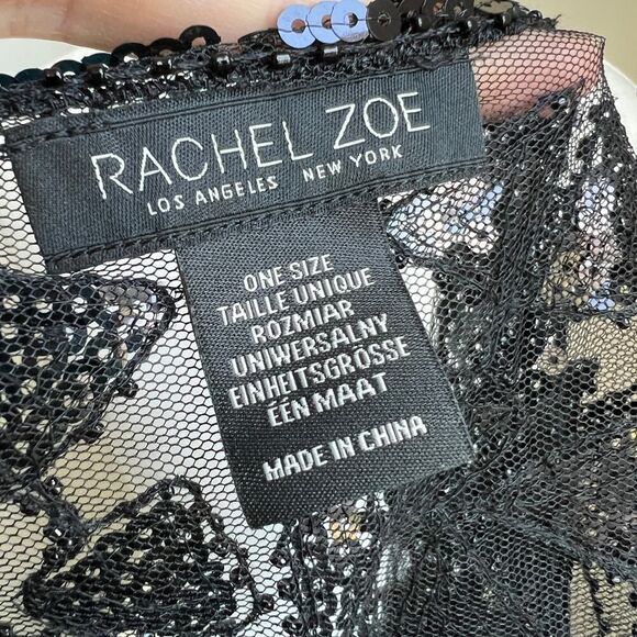 Sheer black beaded fishnet cape shawl topper Rachel Zoe flapper whimsygoth - Picture 7 of 9
